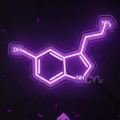 Custom Neon | Serotonin Molecule Structure Neon Sign | Durable Energy-Efficient LED Wall Light for Home, Bars, and Classrooms | 16x24 in | Purple