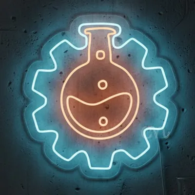 Custom Neon | Biology Flask Neon Sign | Flexible LED Neon Flex Biology Experiment Lab Wall Decor Plug In Board | Borosilicate Glass Science Flask Style No Battery | 27x25