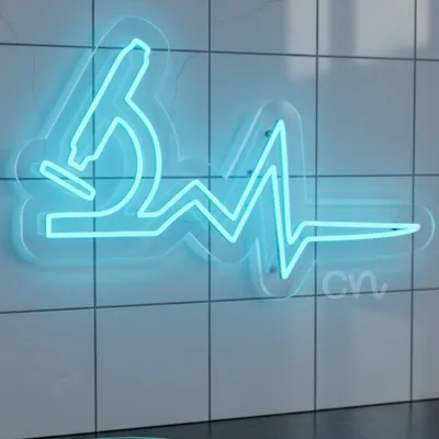 Custom Neon | Microscope Heartbeat Neon Sign | 19x30 | Blue