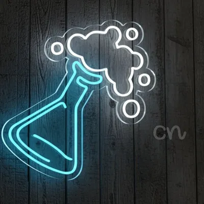Custom Neon | Chemistry Flask Neon Sign | Flexible LED Neon Flex Wall Light Plug In Decor | Vibrant Laboratory Experiment Neon Board for Home Bedroom Bar Cafe | 24x23 | Blue