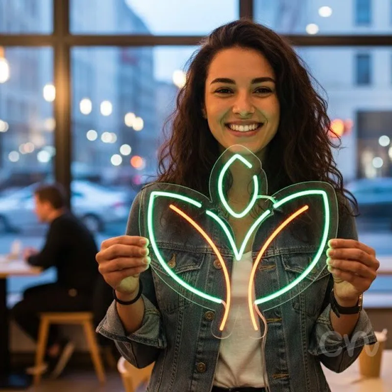 Custom Neon | Leaf Design Neon Sign | 23x23 | Green, Orange for Home, Bar, Decor