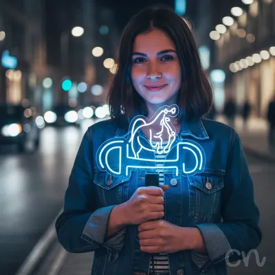 Custom Neon | Horse and Horseshoe Neon Sign | 19x28 | Ice Blue and Warm White