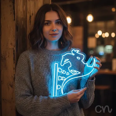 Custom Neon | Bull Rider Neon Sign | 25x23 | Ice Blue Neon Sign for Wall Decor