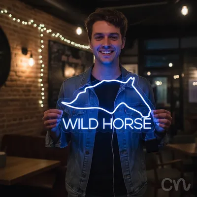 Custom Neon | Wild Horse Neon Sign | 13x22.jp | Blue Neon Sign for Wall Decor