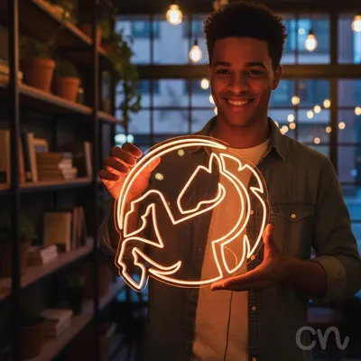 Custom Neon | Horse Head Neon Sign | 24x24 in | Orange Neon Sign for Wall Decor