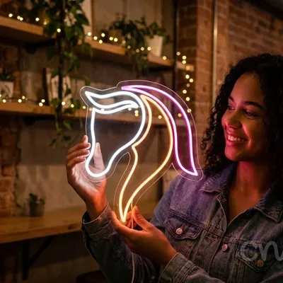 Custom Neon | Horse Head Neon Sign | 24x20 | Orange Pink Neon Sign for Horse Lovers