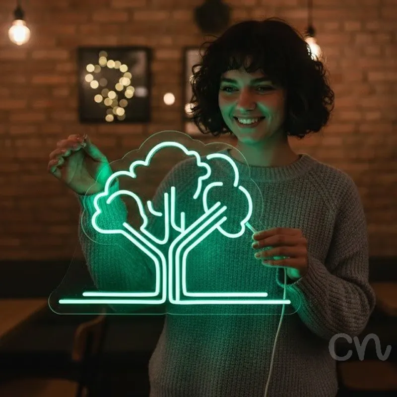 Custom Neon | Tree Design Neon Sign | 18x24 | Neon Green Light for Home Decor