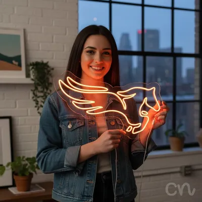 Custom Neon | Winged Horse Neon Sign | 19x30 | Orange Bright Glow for Home Decor