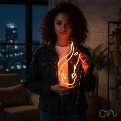 Custom Neon | Horse Head Neon Sign | 25x14 in | Warm Orange Bright Wall Decor