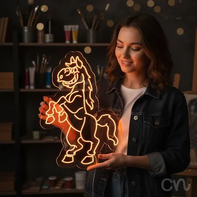 Custom Neon | Horse Design Neon Sign | 40x30.jp | Orange Color for Lounge Bar Decor