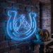 Custom Neon | Horse Head in Horseshoe Neon Sign | 24x25 | Ice Blue 2