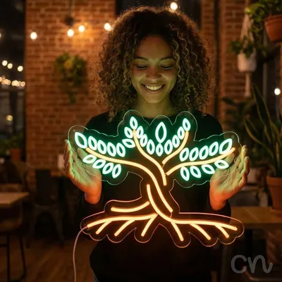 Custom Neon | Tree Design Neon Sign | 18x24 | Green and Orange Neon Lights