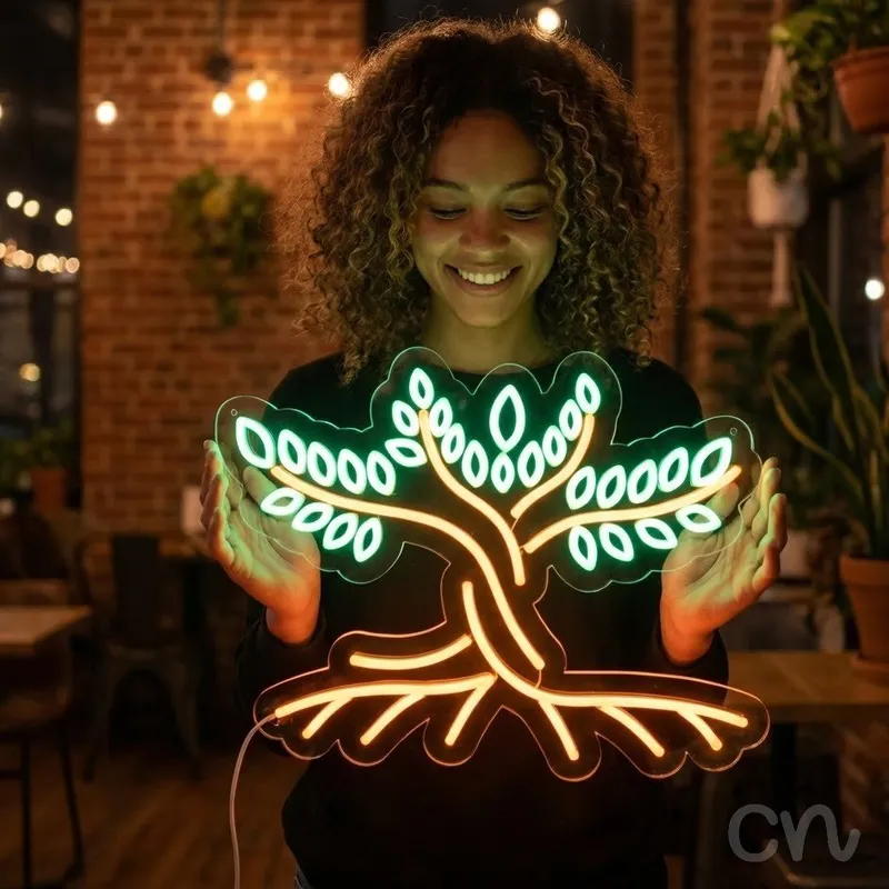 Custom Neon | Tree Design Neon Sign | 18x24 | Green and Orange Neon Lights