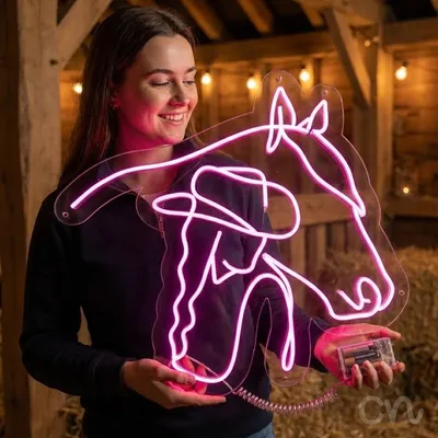 Custom Neon | Cowboy and Horse Neon Sign | 30x30.jp | Hot Pink Bright Display