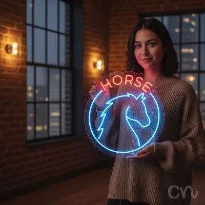 Custom Neon | Horse Neon Sign | 23x21in | Red Blue Neon Sign for Home Bar Decor