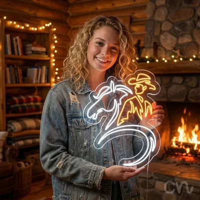 Custom Neon | Cowboy Riding Horse Neon Sign | 30x25 | Orange White Neon Sign
