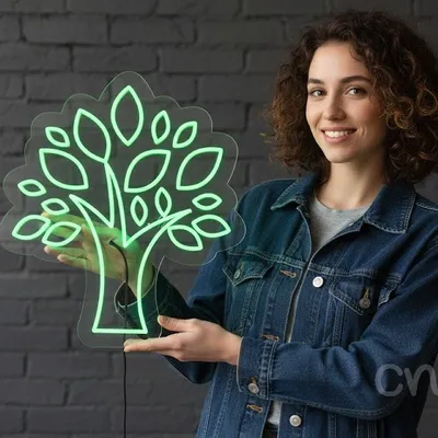 Custom Neon | Tree with Leaves Neon Sign | 24x21 Inches | Neon Green