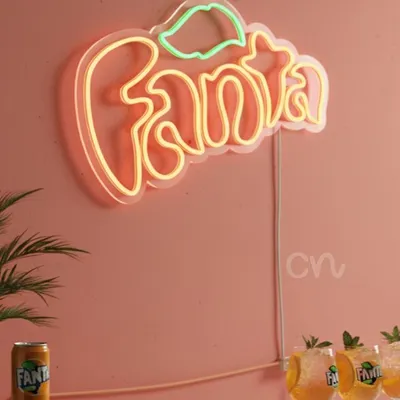 Custom Neon | Fanta Logo Neon Sign | Premium LED Flex Light, Plug-in Wall Decor for Home, Bar, Cafe, Bedroom, Restaurant | Durable Battery-Free Retro Design in Orange & Green | 16x24