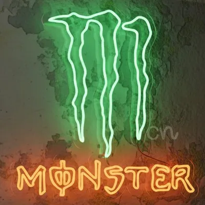 Neon Flex Monster Sign 30x30, Plug-in Monster Neon Light, LED Monster Logo Board, Wall Mount Energy Drink Neon Sign, Flexible Monster Neon Decor, Durable Plug-in Neon Display for Bar Cafe