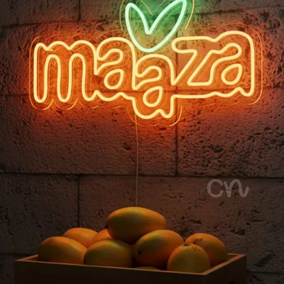 Custom Neon | Maaza Logo Neon Sign | Plug-in LED Neon Flex, Drink Neon Wall Light for Bar, Cafe, Party & Home Decor | Premium Electric Neon Display Maaza Board | 13x24 | Orange Glow
