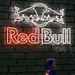 Custom Neon | Red Bull Logo Neon Sign | Plug-in LED Neon Flex, Red Bull Inspired Neon Light for Bar, Cafe, Home, Party & Gaming Decor | 19x30 | Red White Glow 1