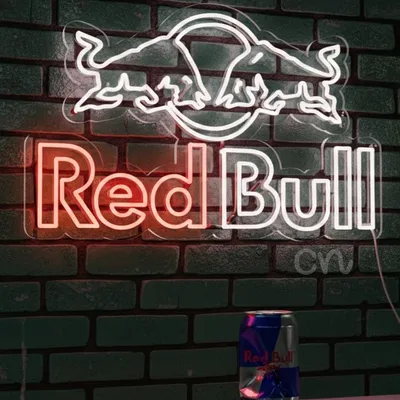Custom Neon | Red Bull Logo Neon Sign | 19x30 | Red White Glow