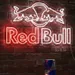 Custom Neon | Red Bull Logo Neon Sign | Plug-in LED Neon Flex, Red Bull Inspired Neon Light for Bar, Cafe, Home, Party & Gaming Decor | 19x30 | Red White Glow 2