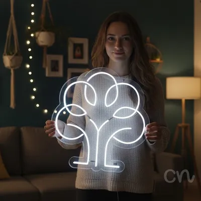 Custom Neon | Tree Design Neon Sign | 24x23 Inches | White Neon Sign for Home Decor