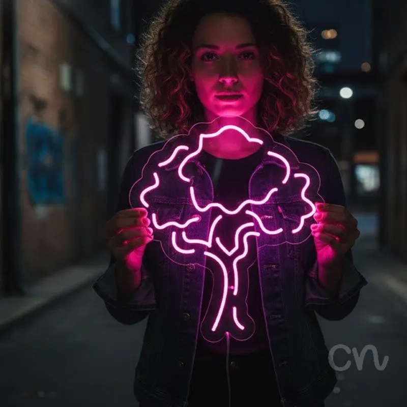 Custom Neon | Tree Design Neon Sign | 24x21 | Vibrant Pink Bright Lighting Home Decor