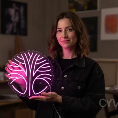 Custom Neon | Tree Design Neon Sign | 24x24 | Hot Pink Lighting for Home Decor