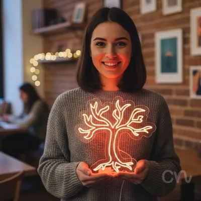 Custom Neon | Tree Design Neon Sign | 24x24 | Orange Light for Home Decor and Wall Art