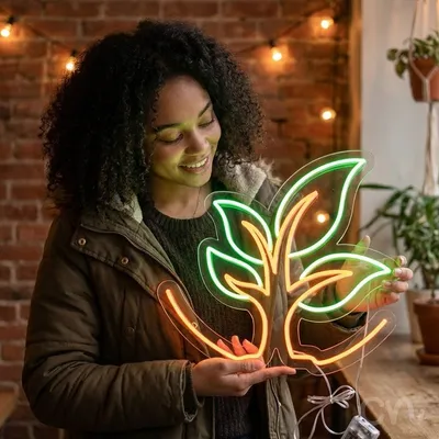 Custom Neon | Tree with Leaves Neon Sign | 22x24 Inches | Orange and Green