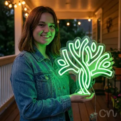 Custom Neon | Tree Design Neon Sign | 24x24 | Neon Green Light for Home Decor