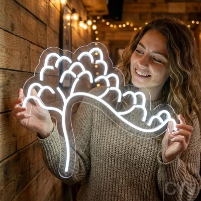 Custom Neon | Tree Design Neon Sign | 18x24 | Warm White Neon Sign for Home Decor