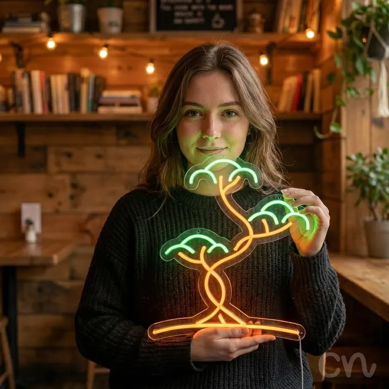 Custom Neon | Bonsai Tree Neon Sign | 18x21 Inches | Green and Orange Neon Sign