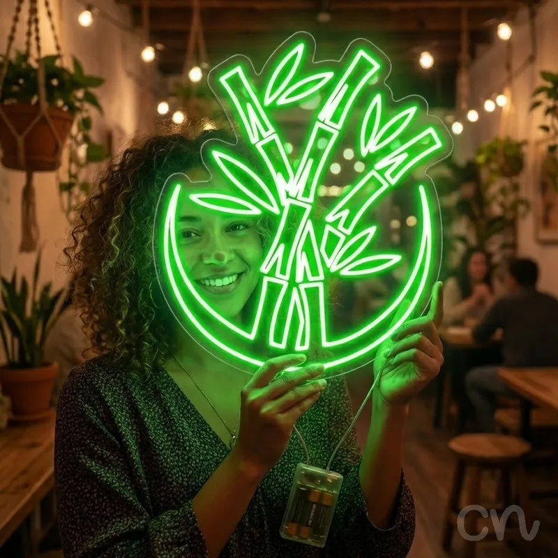 Custom Neon | Bamboo Design Neon Sign | 24x20 | Neon Green for Home and Bar Decor