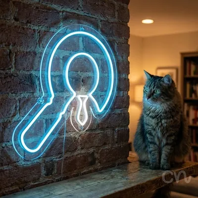 Custom Neon | Magnifying Glass with Tie Neon Sign | 24x24 | Ice Blue