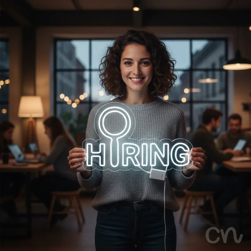 Custom Neon | Hiring Neon Sign | 15x24 Inches | White Neon Sign for Business