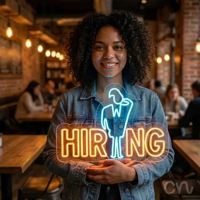 Custom Neon | Hiring Neon Sign | 16x24 | Orange Blue Neon Sign for Business and Office