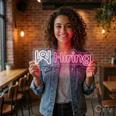 Custom Neon | Hiring Neon Sign | 8x24 Inches | Hot Pink Neon Sign for Business