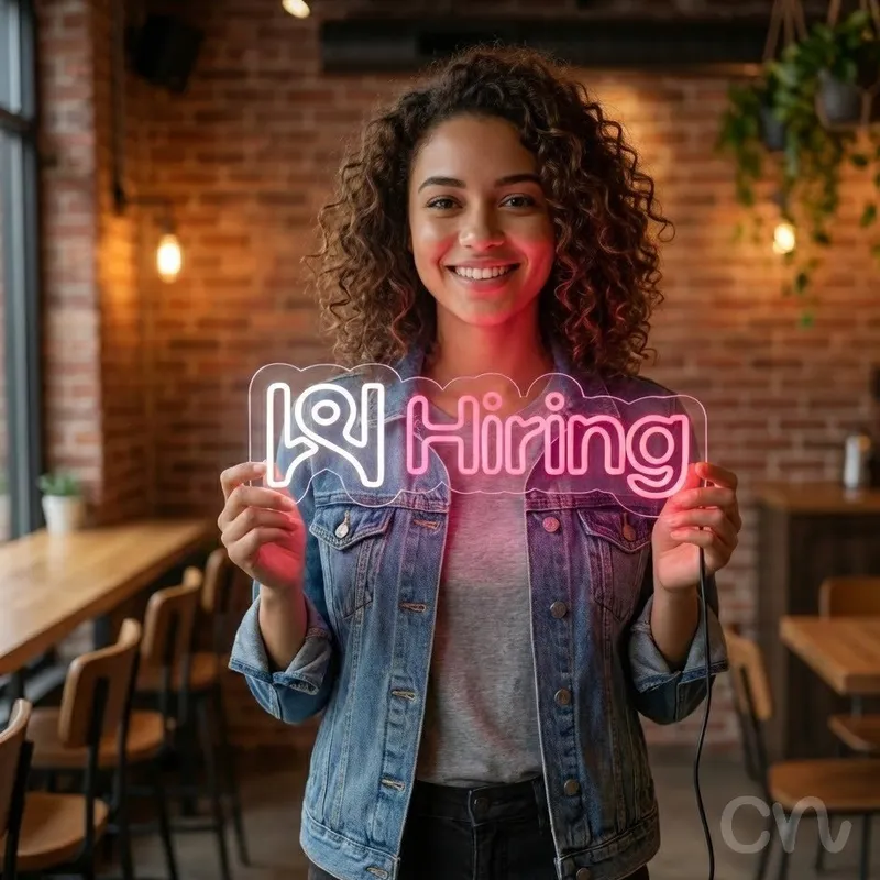 Custom Neon | Hiring Neon Sign | 8x24 Inches | Hot Pink Neon Sign for Business