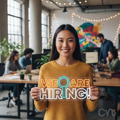 Custom Neon | We Are Hiring! Neon Sign | 12x24 | Orange and Light Blue