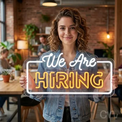 Custom Neon | We Are Hiring Neon Sign | 12x24 | White, Orange
