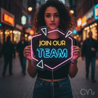 Custom Neon | Join Our Team Neon Sign | 24x24 | Yellow Sky Blue Pink