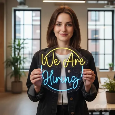 Custom Neon | We Are Hiring Neon Sign | 24x24 | Yellow Blue Colorful Neon Sign