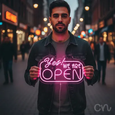 Custom Neon | Yes! We Are Open Neon Sign | 14x24 | Pink