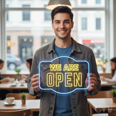 Custom Neon | We Are Open Neon Sign | 24x31 | Yellow and Blue