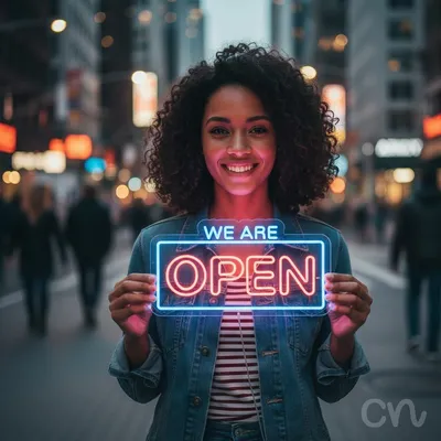 Custom Neon | We Are Open Neon Sign | 20x24 Inches | Blue Red Bright Neon Sign