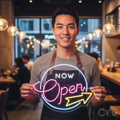 Custom Neon | Now Open Neon Sign | 19x24 Inches | Hot Pink Ice Blue Yellow Colors