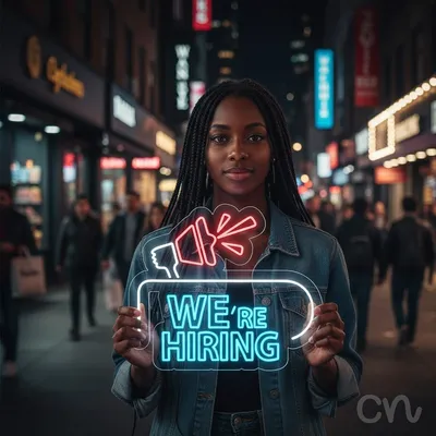 Custom Neon | We're Hiring Neon Sign | 24x28 | Red and Blue